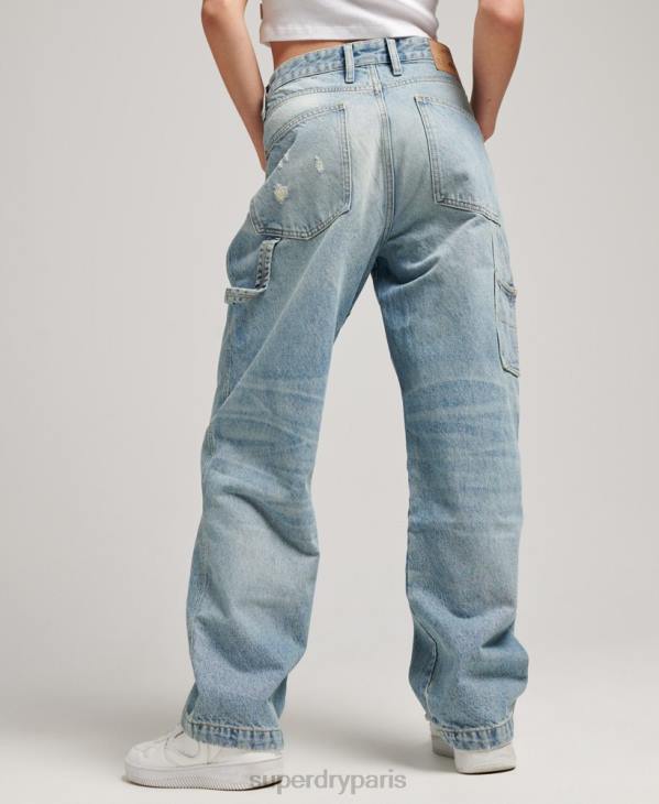 Superdry femmes jean charpentier vintage en coton bio D64Z3866 vêtements bleu clair