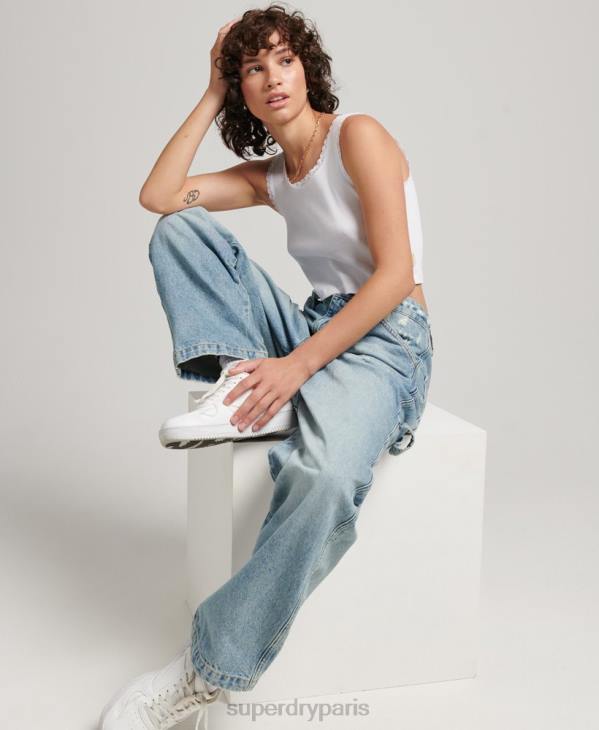 Superdry femmes jean charpentier vintage en coton bio D64Z3866 vêtements bleu clair
