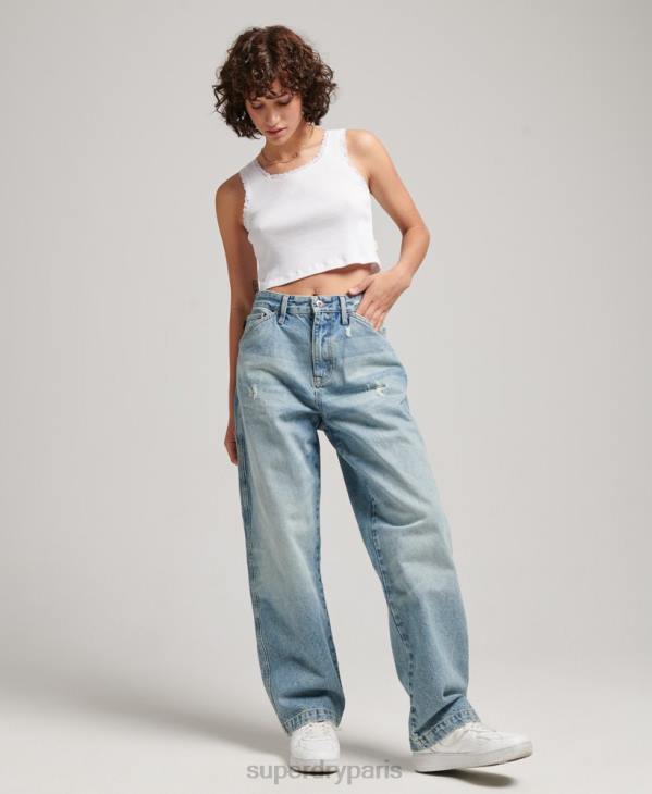 Superdry femmes jean charpentier vintage en coton bio D64Z3866 vêtements bleu clair