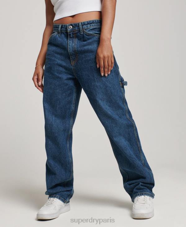Superdry femmes jean charpentier vintage en coton bio D64Z3868 vêtements bleu foncé