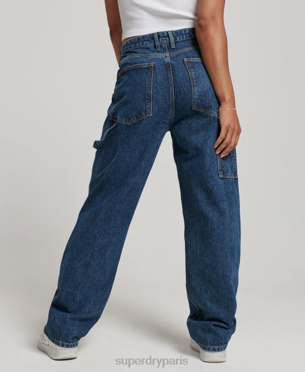 Superdry femmes jean charpentier vintage en coton bio D64Z3868 vêtements bleu foncé