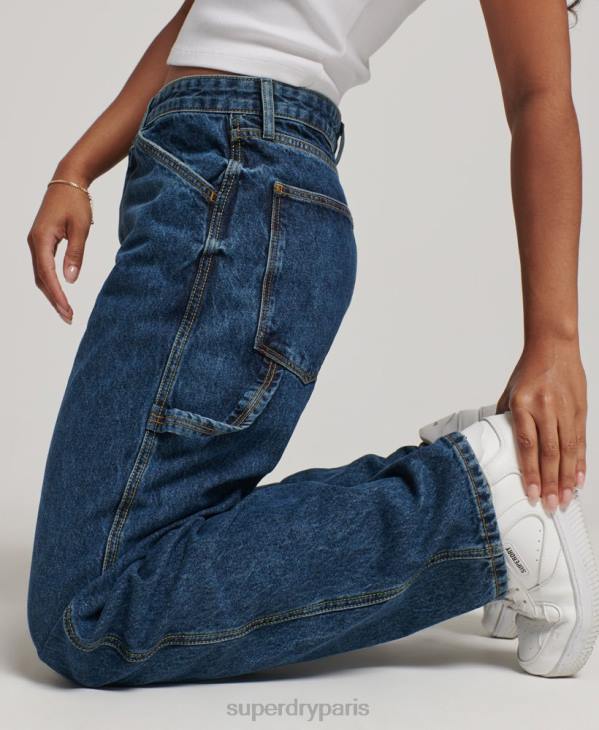 Superdry femmes jean charpentier vintage en coton bio D64Z3868 vêtements bleu foncé