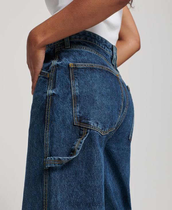 Superdry femmes jean charpentier vintage en coton bio D64Z3868 vêtements bleu foncé