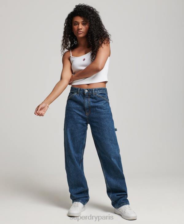 Superdry femmes jean charpentier vintage en coton bio D64Z3868 vêtements bleu foncé