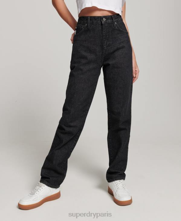 Superdry femmes jean droit taille haute en coton bio D64Z3864 vêtements noir