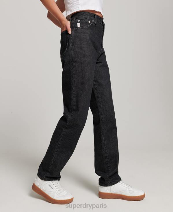 Superdry femmes jean droit taille haute en coton bio D64Z3864 vêtements noir