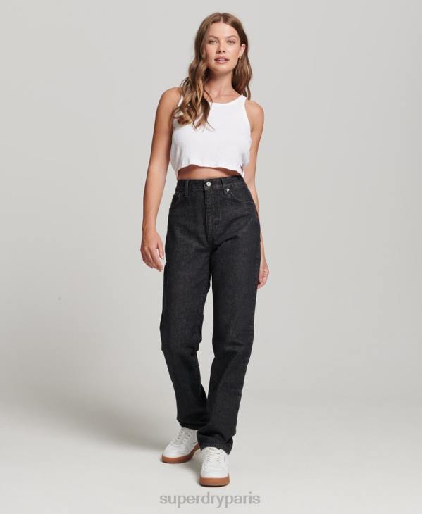 Superdry femmes jean droit taille haute en coton bio D64Z3864 vêtements noir