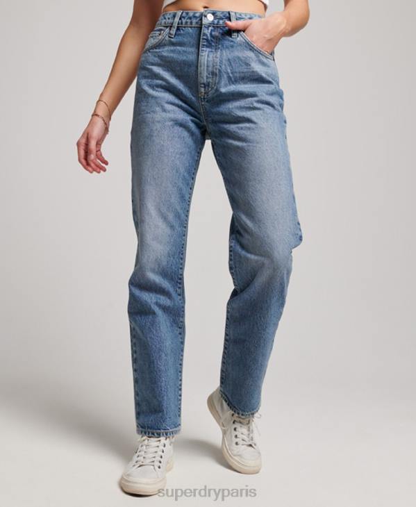 Superdry femmes jean droit taille haute en coton bio D64Z3869 vêtements bleu clair