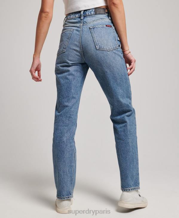 Superdry femmes jean droit taille haute en coton bio D64Z3869 vêtements bleu clair