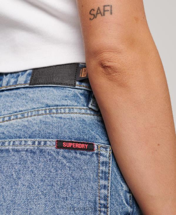 Superdry femmes jean droit taille haute en coton bio D64Z3869 vêtements bleu clair