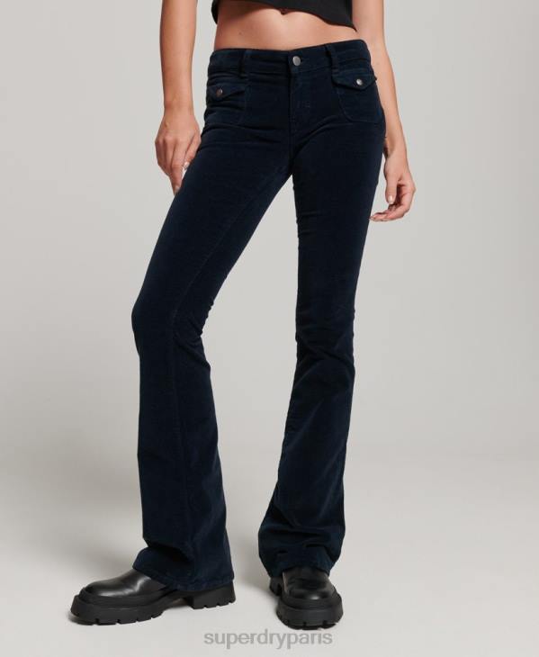 Superdry femmes jean flare taille basse en velours D64Z2572 vêtements marine