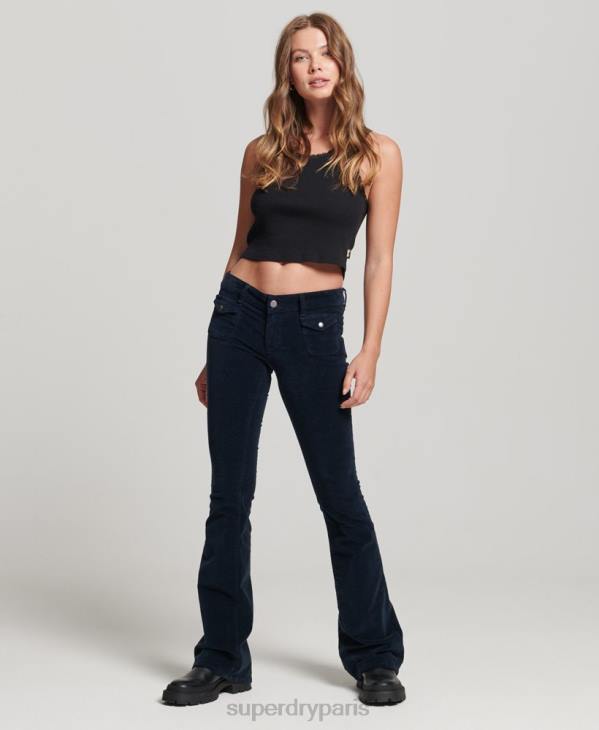 Superdry femmes jean flare taille basse en velours D64Z2572 vêtements marine