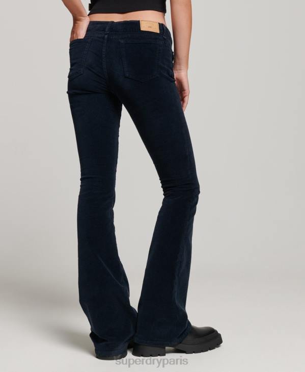 Superdry femmes jean flare taille basse en velours D64Z2572 vêtements marine