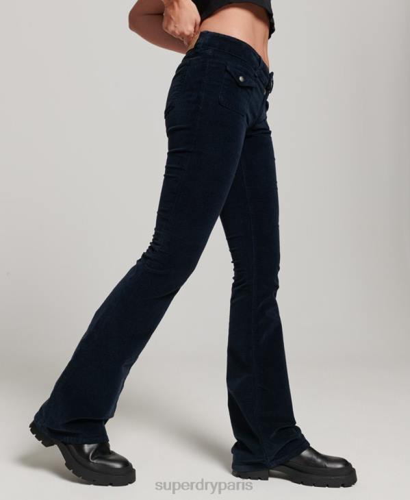 Superdry femmes jean flare taille basse en velours D64Z2572 vêtements marine