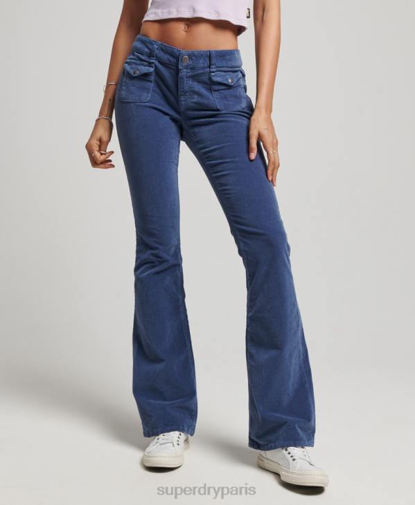 Superdry femmes jean flare taille basse en velours D64Z2585 vêtements bleu