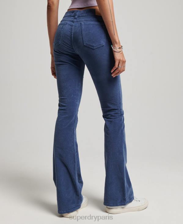 Superdry femmes jean flare taille basse en velours D64Z2585 vêtements bleu