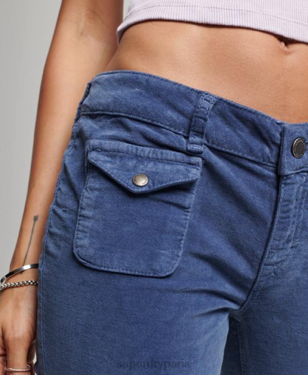 Superdry femmes jean flare taille basse en velours D64Z2585 vêtements bleu