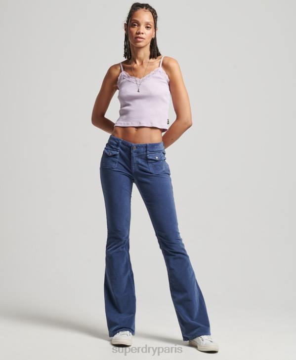 Superdry femmes jean flare taille basse en velours D64Z2585 vêtements bleu