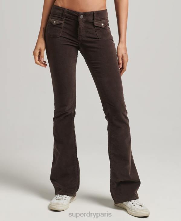 Superdry femmes jean flare taille basse en velours D64Z2588 vêtements brun