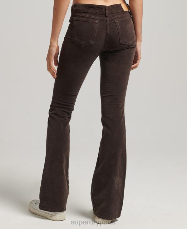 Superdry femmes jean flare taille basse en velours D64Z2588 vêtements brun