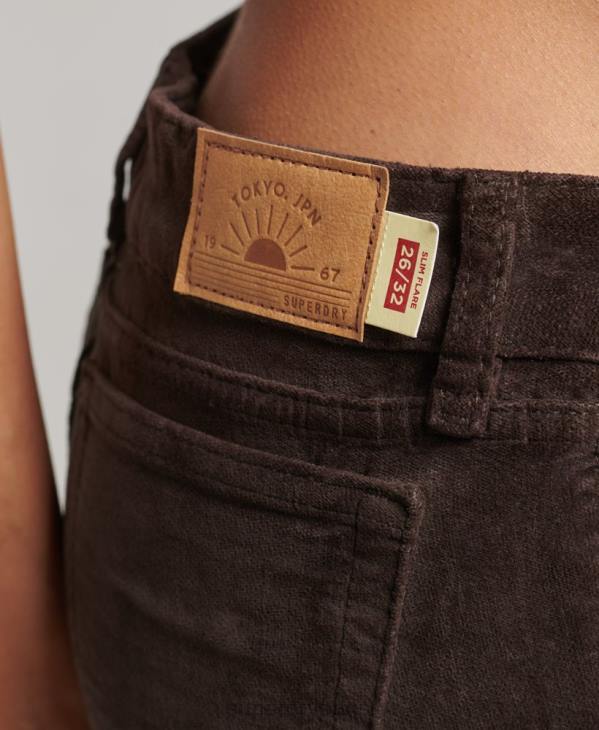 Superdry femmes jean flare taille basse en velours D64Z2588 vêtements brun
