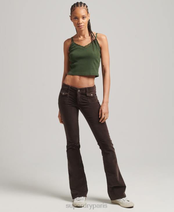 Superdry femmes jean flare taille basse en velours D64Z2588 vêtements brun
