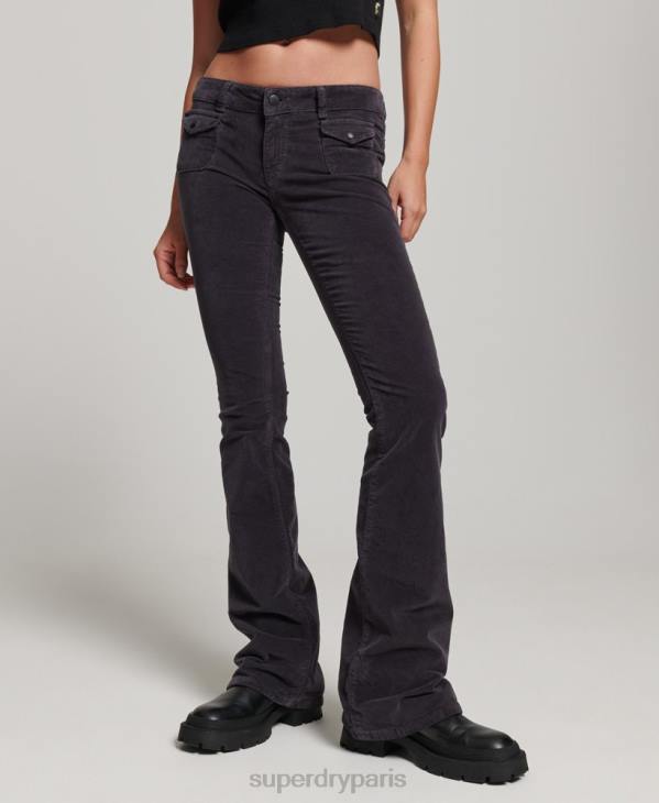 Superdry femmes jean flare taille basse en velours D64Z2596 vêtements noir