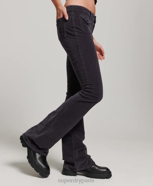 Superdry femmes jean flare taille basse en velours D64Z2596 vêtements noir