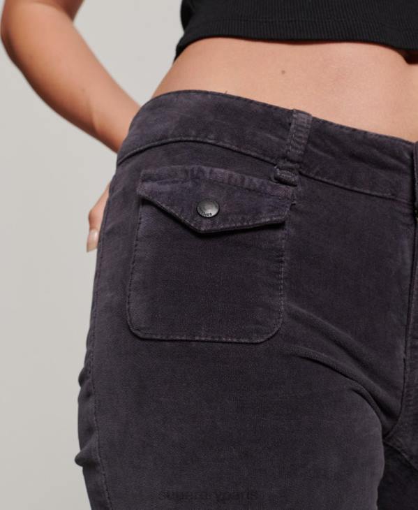Superdry femmes jean flare taille basse en velours D64Z2596 vêtements noir
