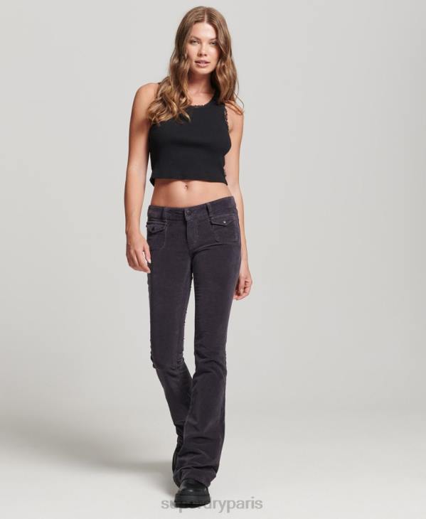 Superdry femmes jean flare taille basse en velours D64Z2596 vêtements noir