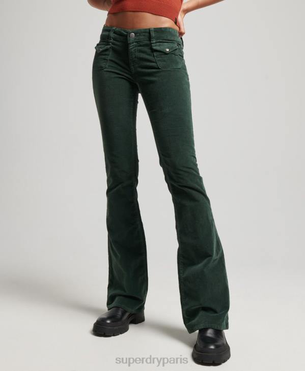 Superdry femmes jean flare taille basse en velours D64Z2597 vêtements vert