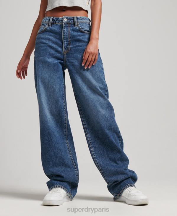Superdry femmes jean large en coton bio D64Z3875 vêtements bleu foncé