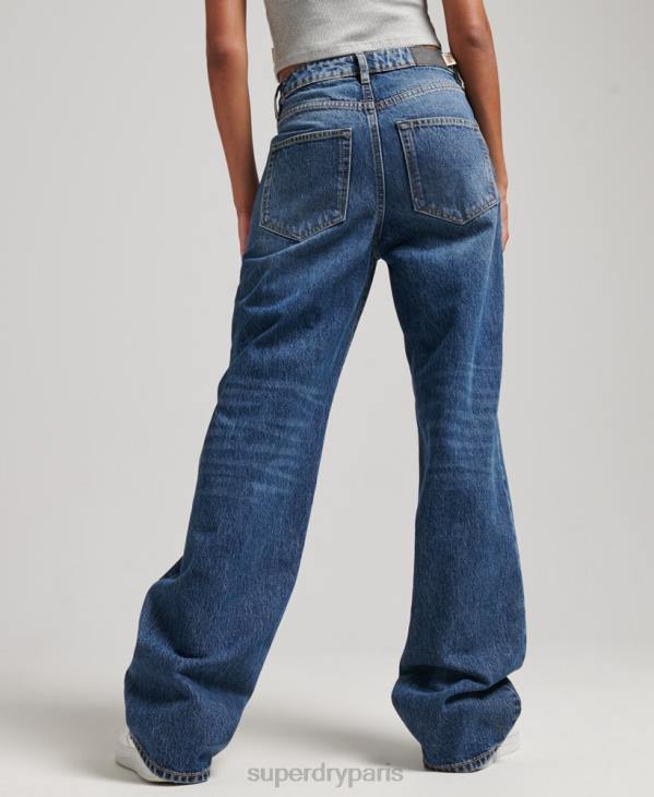 Superdry femmes jean large en coton bio D64Z3875 vêtements bleu foncé