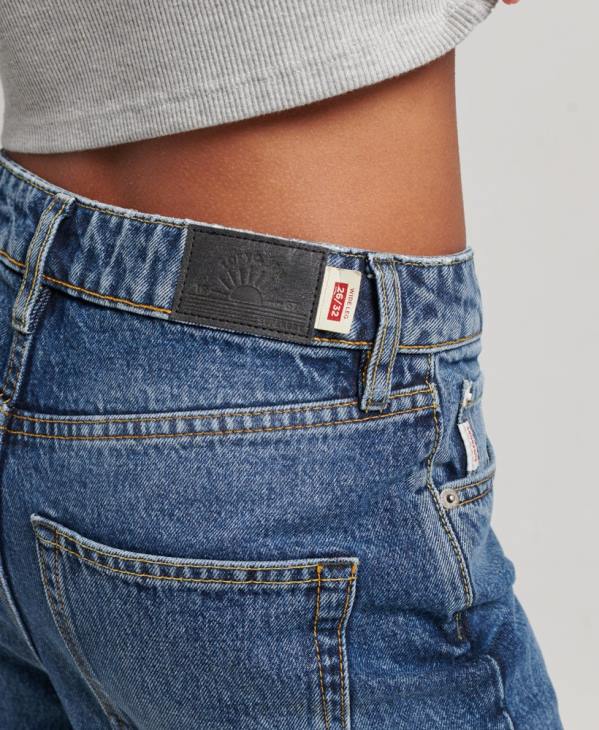 Superdry femmes jean large en coton bio D64Z3875 vêtements bleu foncé