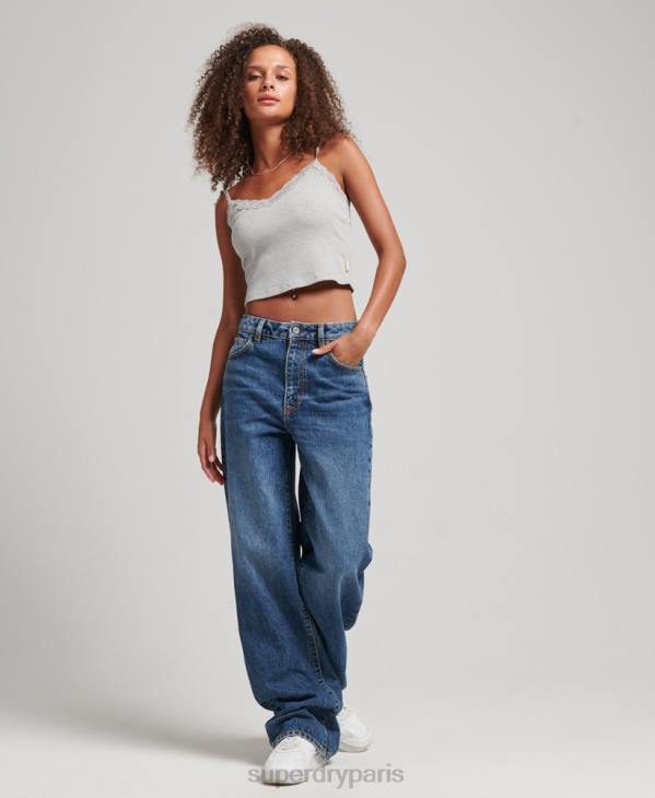 Superdry femmes jean large en coton bio D64Z3875 vêtements bleu foncé