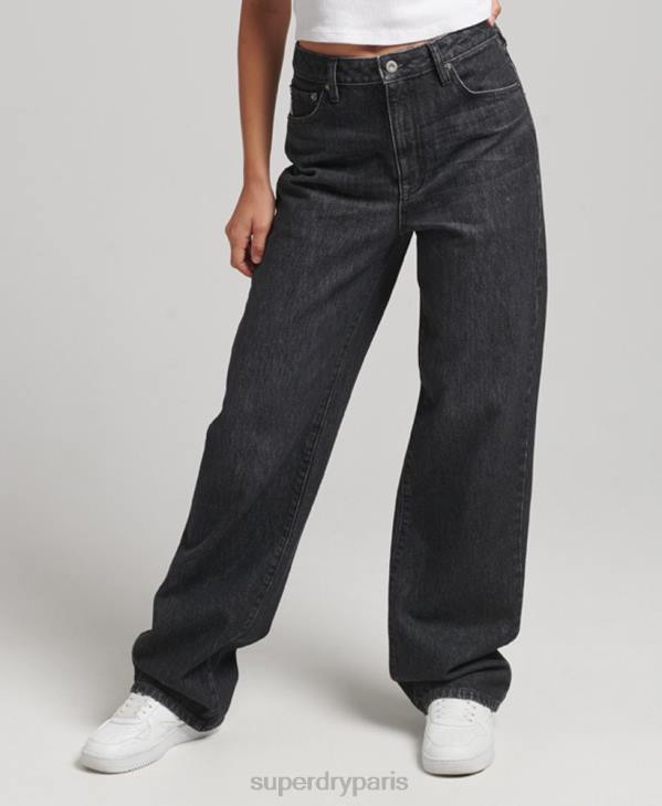 Superdry femmes jean large en coton bio D64Z3886 vêtements noir