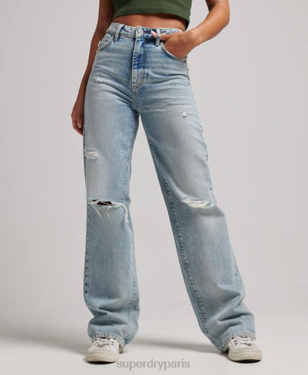 Superdry femmes jean large en coton bio D64Z3888 vêtements bleu clair