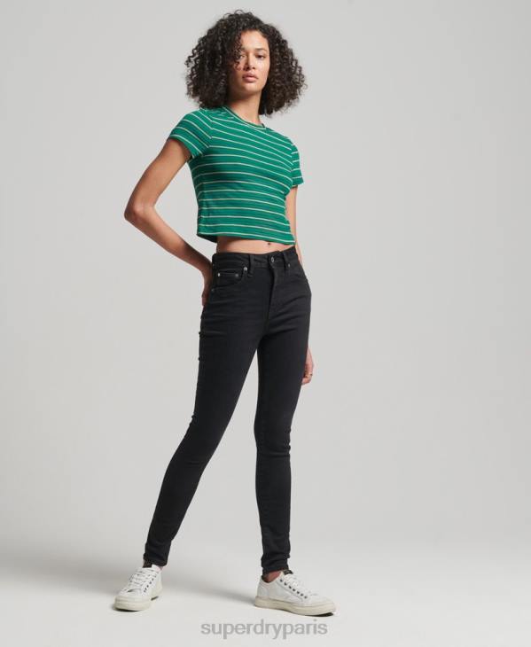 Superdry femmes jean skinny taille haute en coton bio D64Z3870 vêtements noir