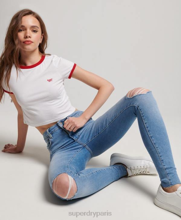 Superdry femmes jean skinny taille haute en coton bio D64Z3878 vêtements bleu clair