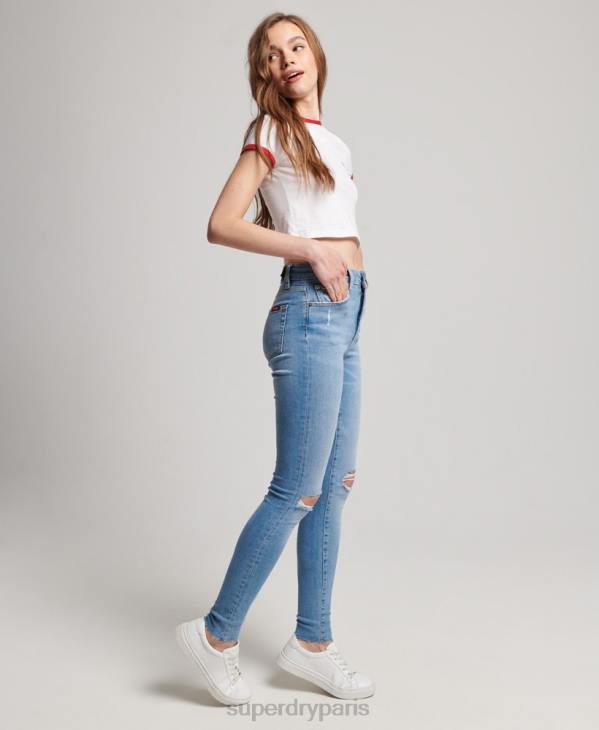 Superdry femmes jean skinny taille haute en coton bio D64Z3878 vêtements bleu clair