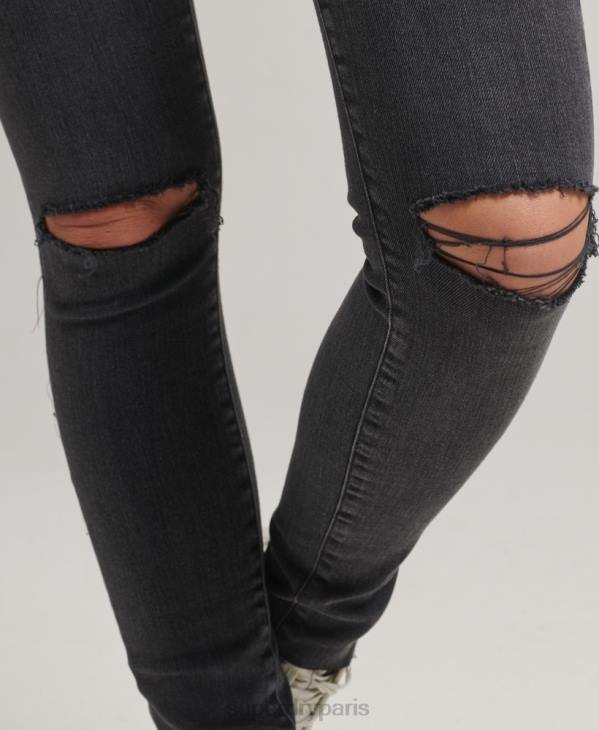 Superdry femmes jean skinny taille haute en coton bio D64Z3889 vêtements noir