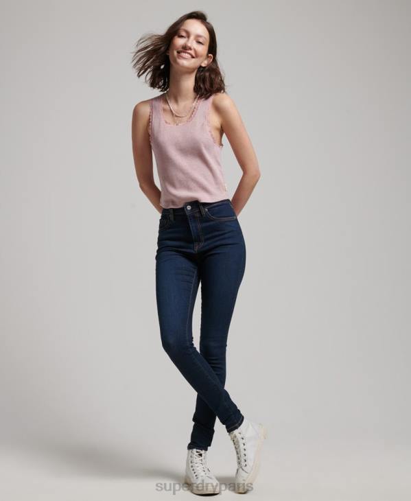 Superdry femmes jean skinny taille haute en coton bio D64Z3891 vêtements bleu foncé