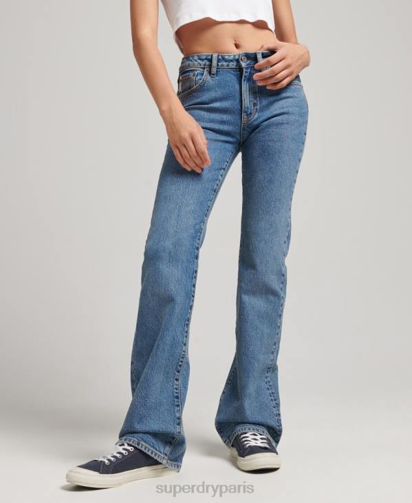 Superdry femmes jean slim flare taille mi-haute en coton bio D64Z3872 vêtements bleu foncé