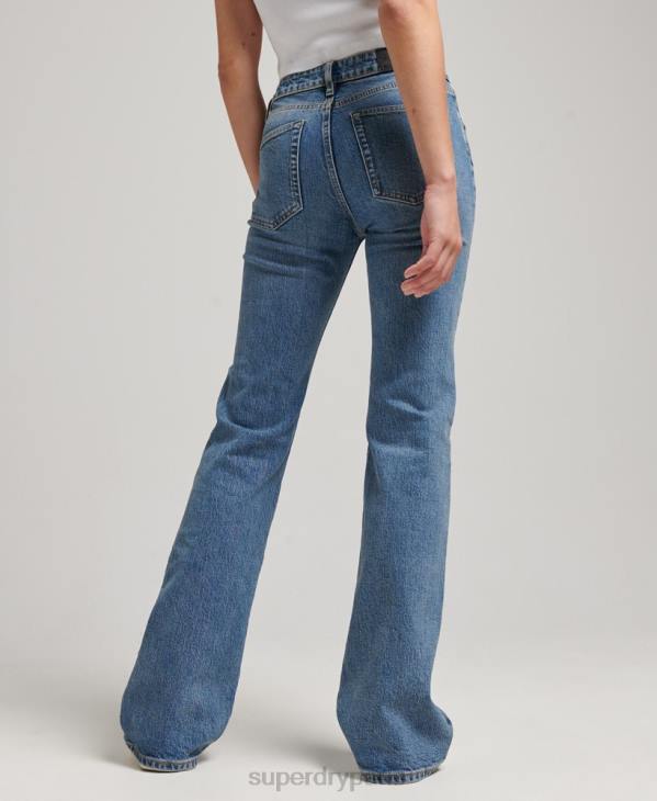 Superdry femmes jean slim flare taille mi-haute en coton bio D64Z3872 vêtements bleu foncé