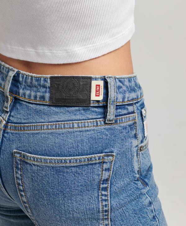 Superdry femmes jean slim flare taille mi-haute en coton bio D64Z3872 vêtements bleu foncé