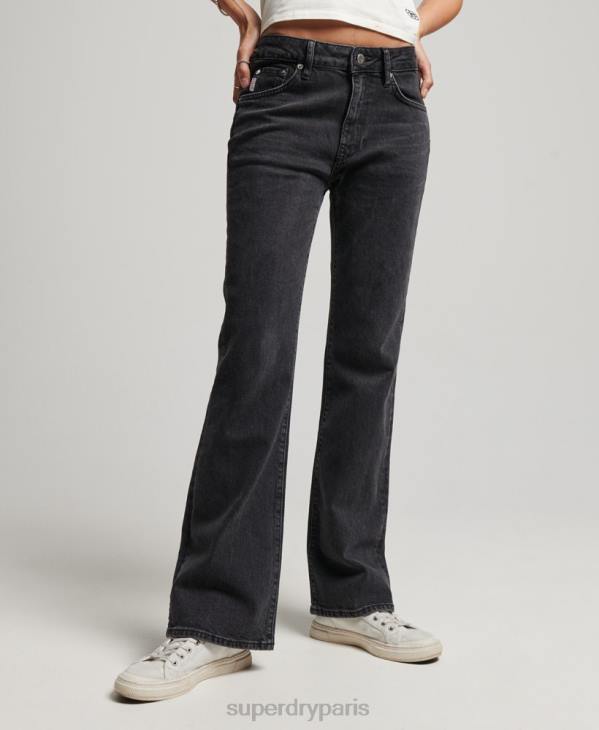 Superdry femmes jean slim flare taille mi-haute en coton bio D64Z3876 vêtements noir