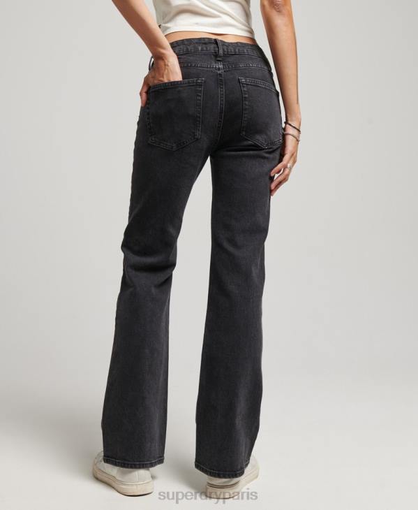 Superdry femmes jean slim flare taille mi-haute en coton bio D64Z3876 vêtements noir