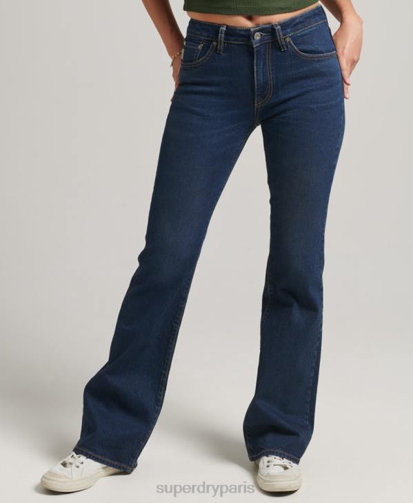 Superdry femmes jean slim flare taille mi-haute en coton bio D64Z3883 vêtements bleu foncé