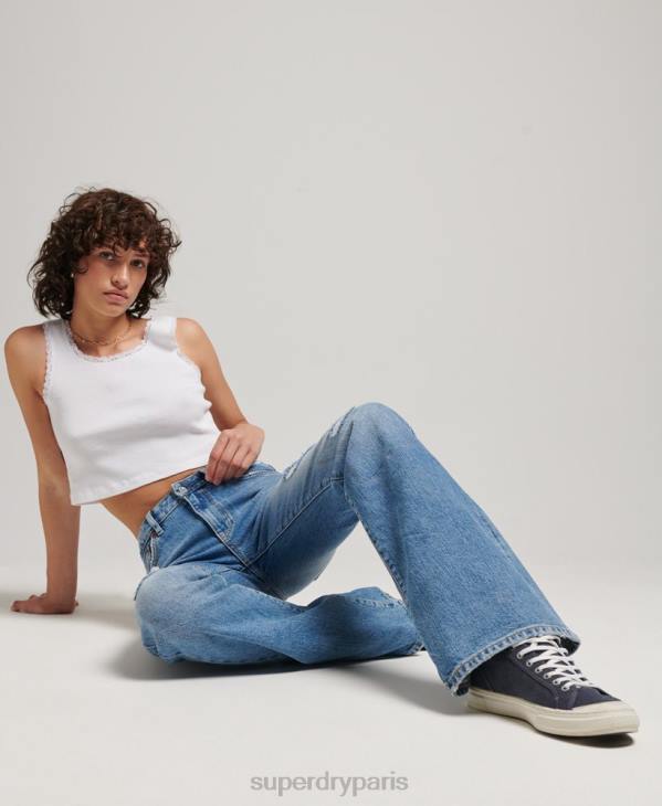 Superdry femmes jean slim flare taille mi-haute en coton bio D64Z3887 vêtements bleu