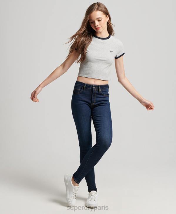 Superdry femmes jean vintage skinny taille mi-haute en coton bio D64Z3877 vêtements bleu foncé